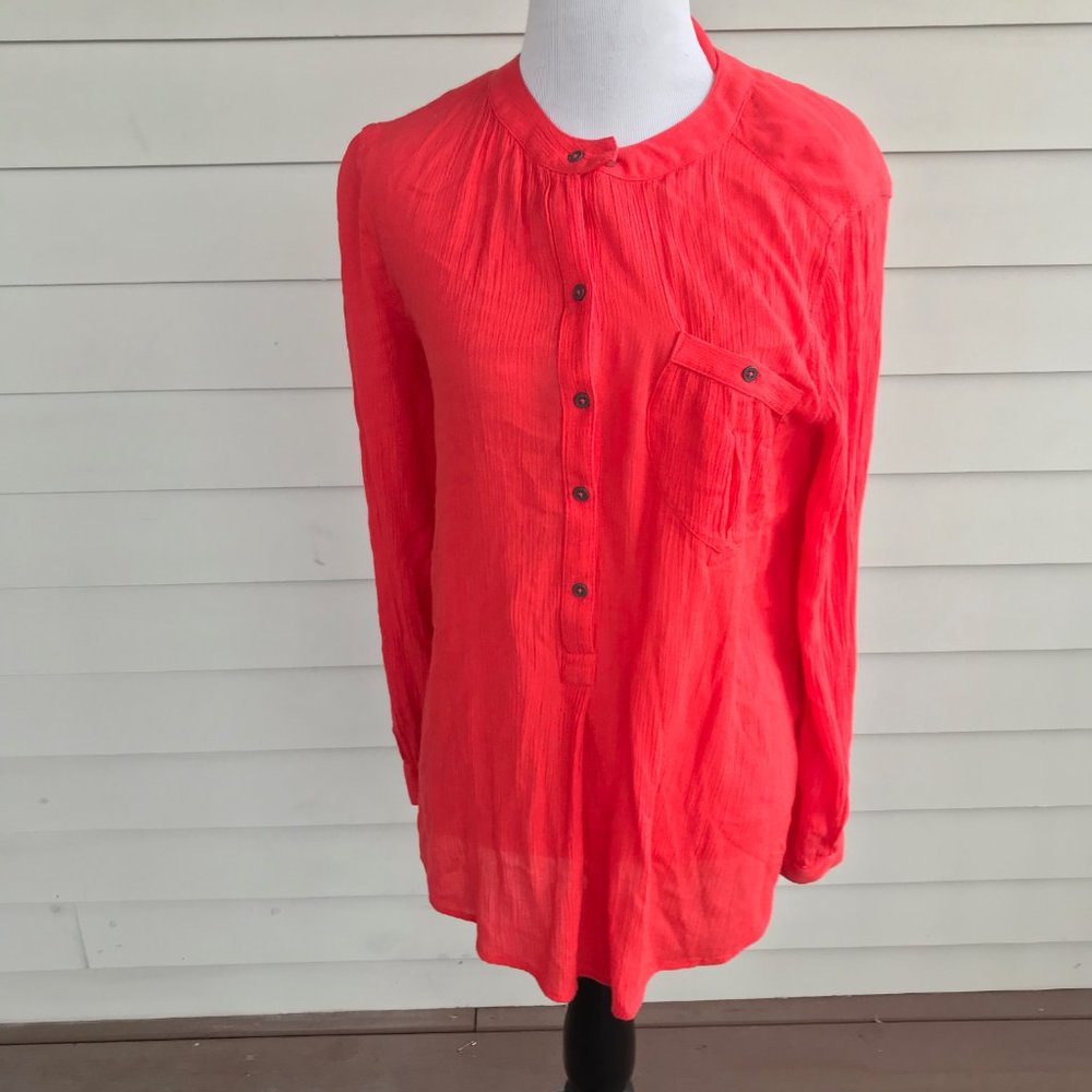 Free People Gauze High Low Long Sleeve Top Shirt